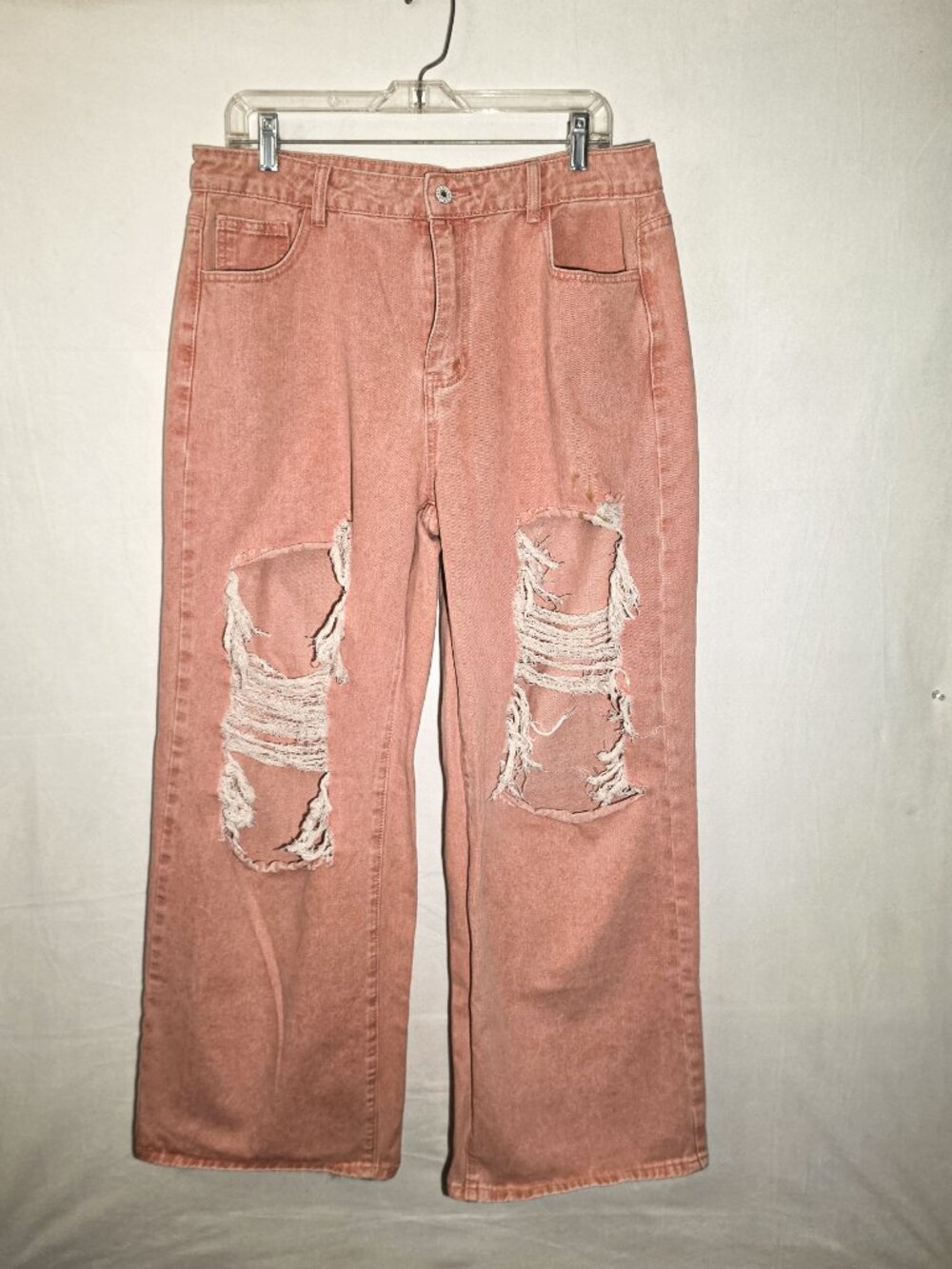 Pink distressed wide leg jeans high waisted pants pink ripped baggy XL